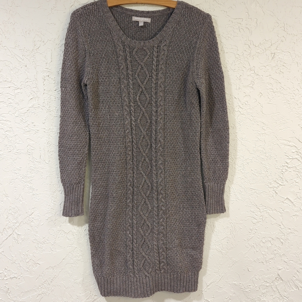 Banana Republic Gray Cable Knit Sweater Dress Longsleeve Midi - Women's Medium